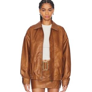 NWOT Lioness Kenny Bomber Brown Tan Leather Jacket for Women